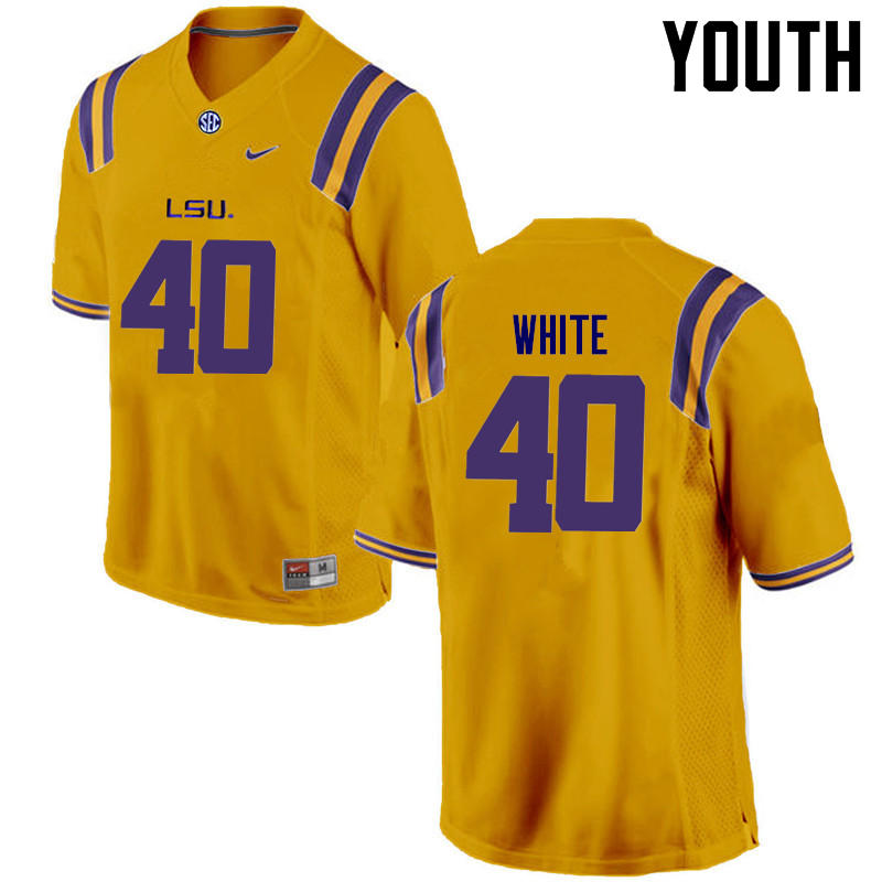 Youth LSU Tigers #40 Devin White College Football Jerseys Game-Gold